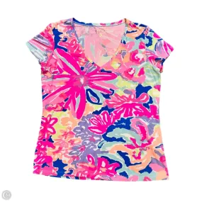 Timeless Must-Have Basic Wardrobe Piece Top Short Sleeve Designer By Lilly Pulitzer In Blue & Pink, Size: L