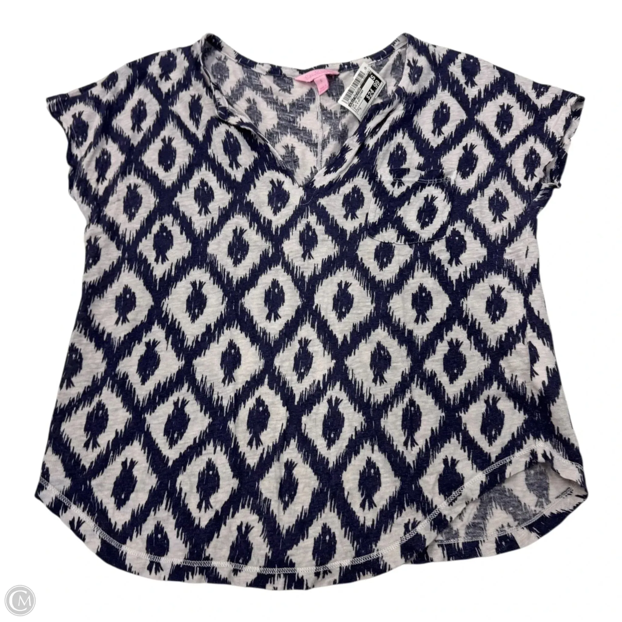 Soft Comfort Wear Top Short Sleeve Designer By Lilly Pulitzer In Blue & White, Size: S