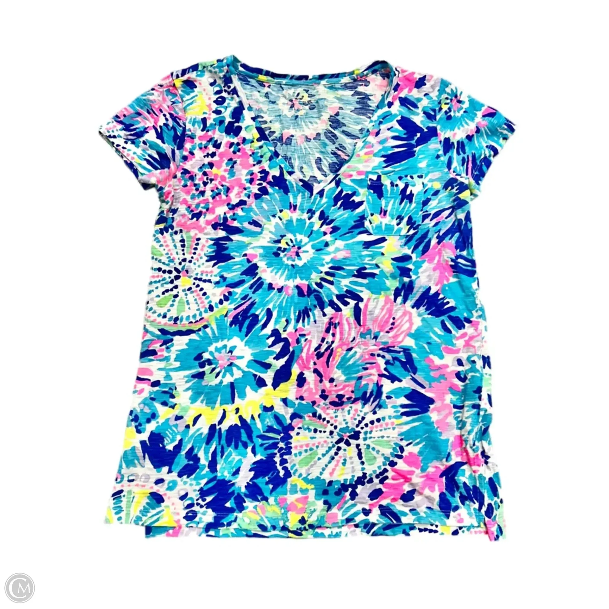 Top Short Sleeve Designer By Lilly Pulitzer In Blue & White, Size: Xs Trendy Layering