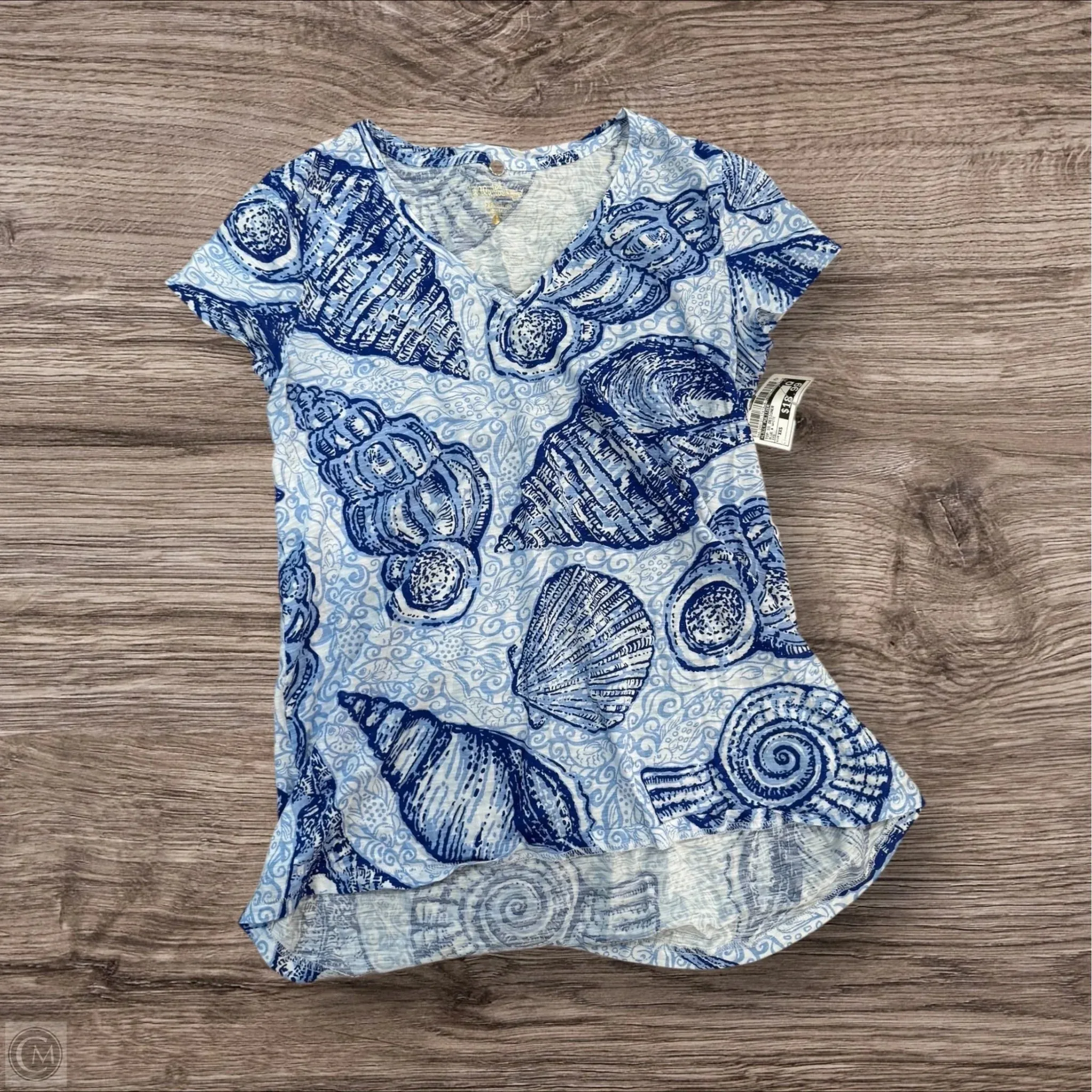 Top Short Sleeve Designer By Lilly Pulitzer In Blue & White, Size: Xxs Crew neck classic Smooth Finish
