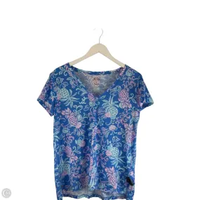 Sublimation Resistant Fabric Top Short Sleeve Designer By Lilly Pulitzer In Blue, Size: L