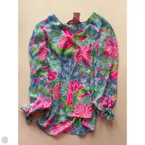 Smooth Look Micro Perforated Fabric Top Short Sleeve Designer By Lilly Pulitzer In Blue, Size: Xs