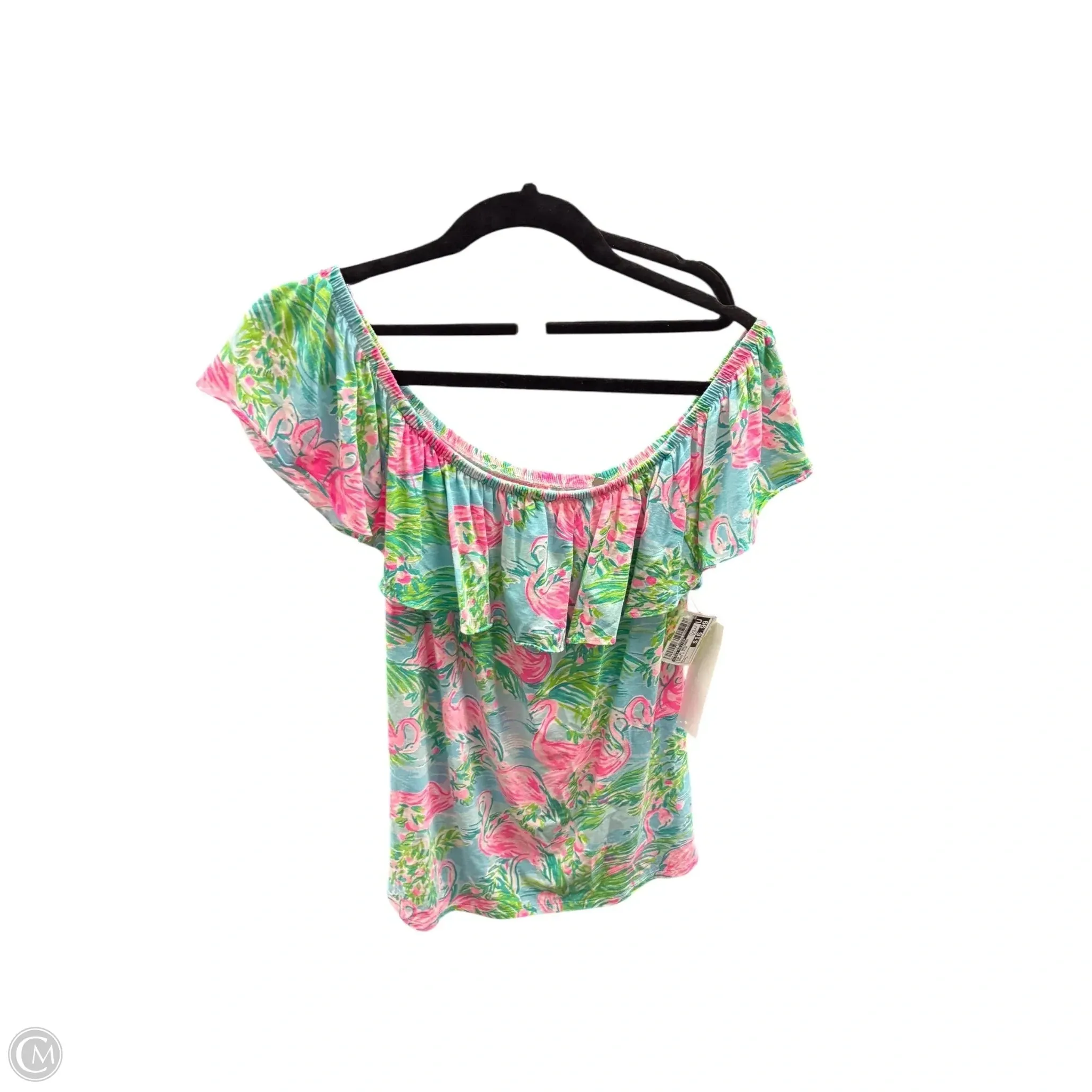 Timeless casual wear Top Short Sleeve Designer By Lilly Pulitzer In Green & Pink, Size: L