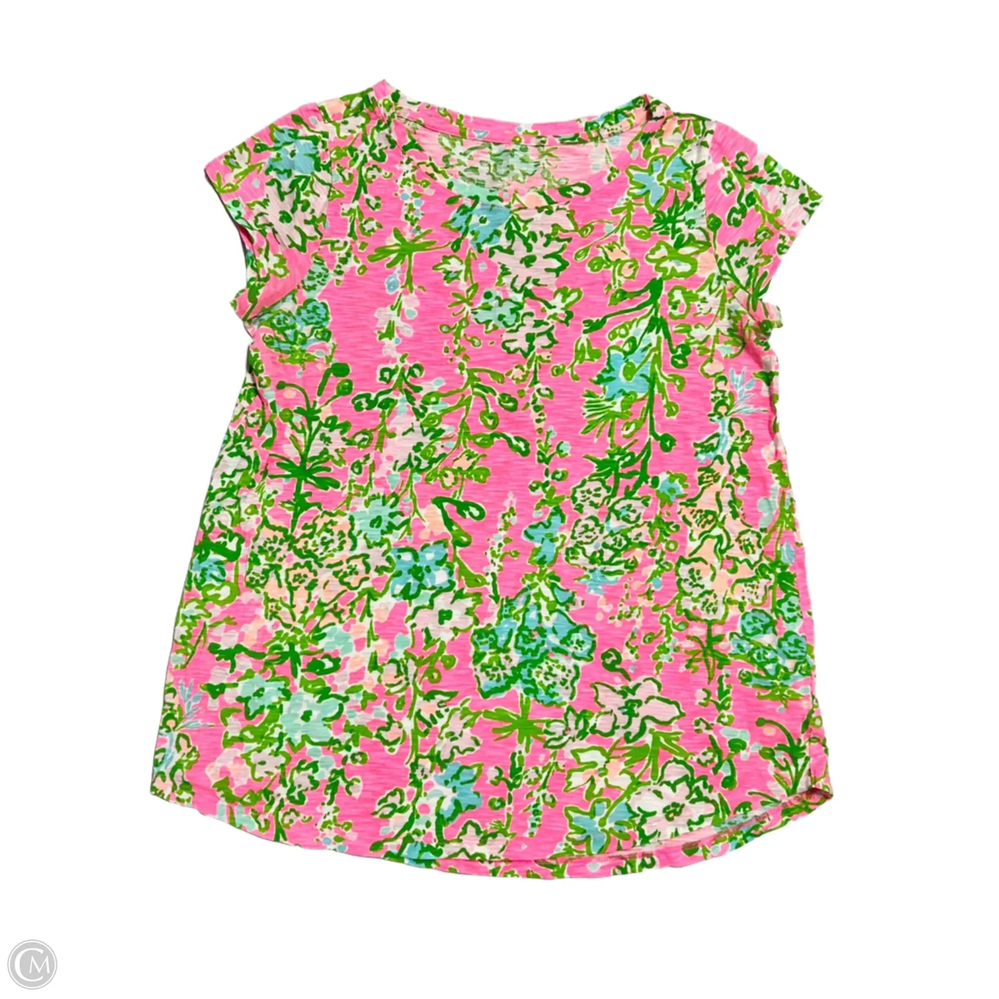 Fit for All Seasons Trendy Wearable Top Short Sleeve Designer By Lilly Pulitzer In Green & Pink, Size: S
