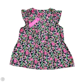 Tagless Design Top Short Sleeve Designer By Lilly Pulitzer In Green & Pink, Size: S
