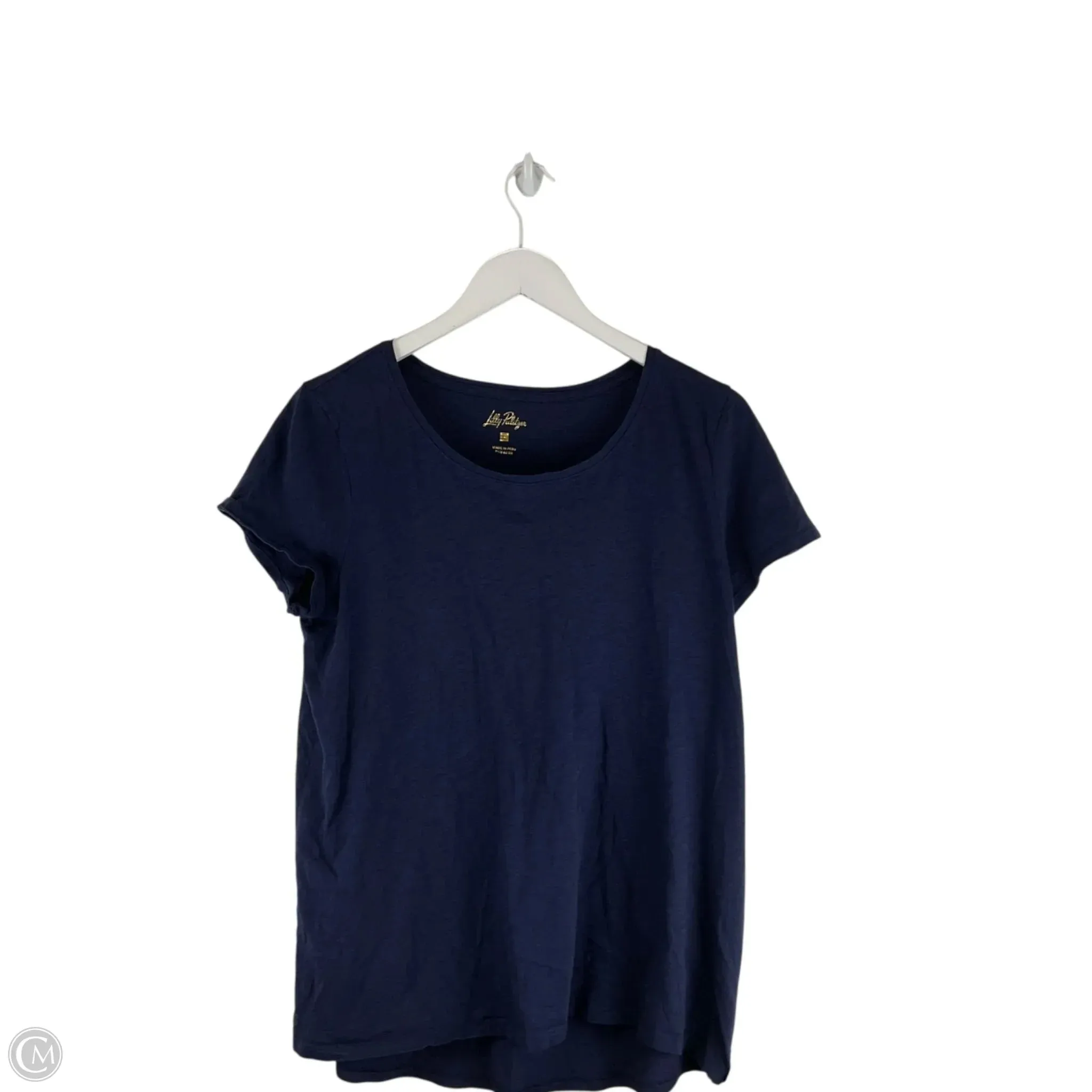 Cross Grain Knit Top Short Sleeve Designer By Lilly Pulitzer In Navy, Size: L