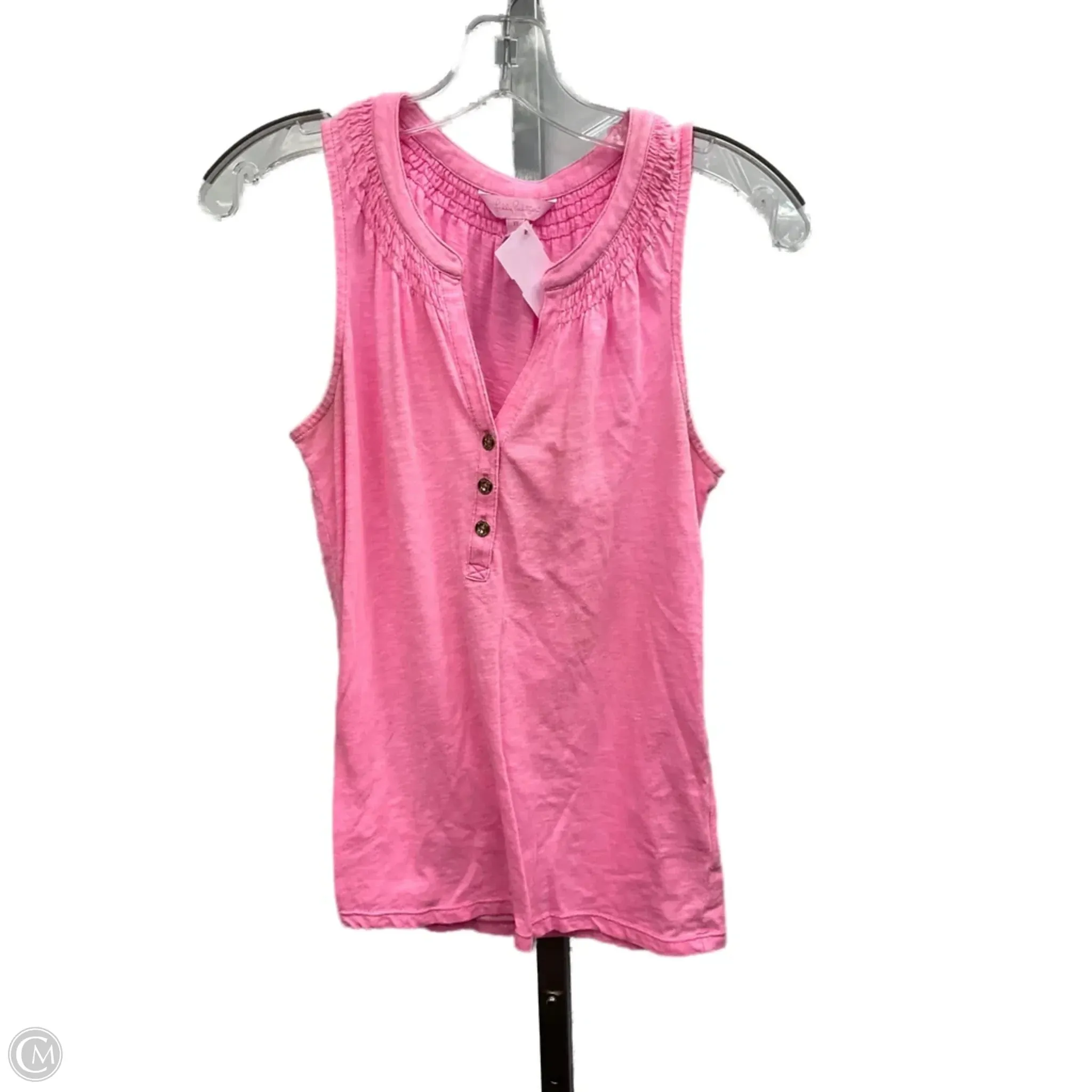 Top Short Sleeve Designer By Lilly Pulitzer In Pink, Size: Xs V neck style Reinforced Shoulder Stitching
