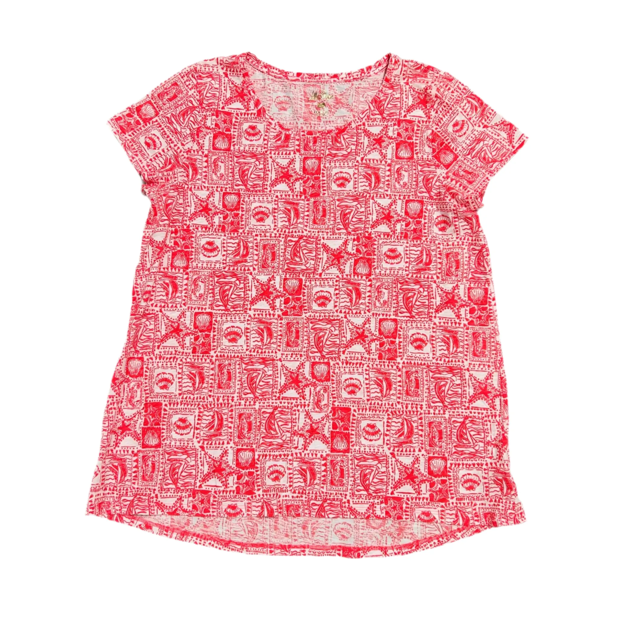 Everyday Chic Light Stretch Top Short Sleeve Designer By Lilly Pulitzer In Red & White, Size: Xl
