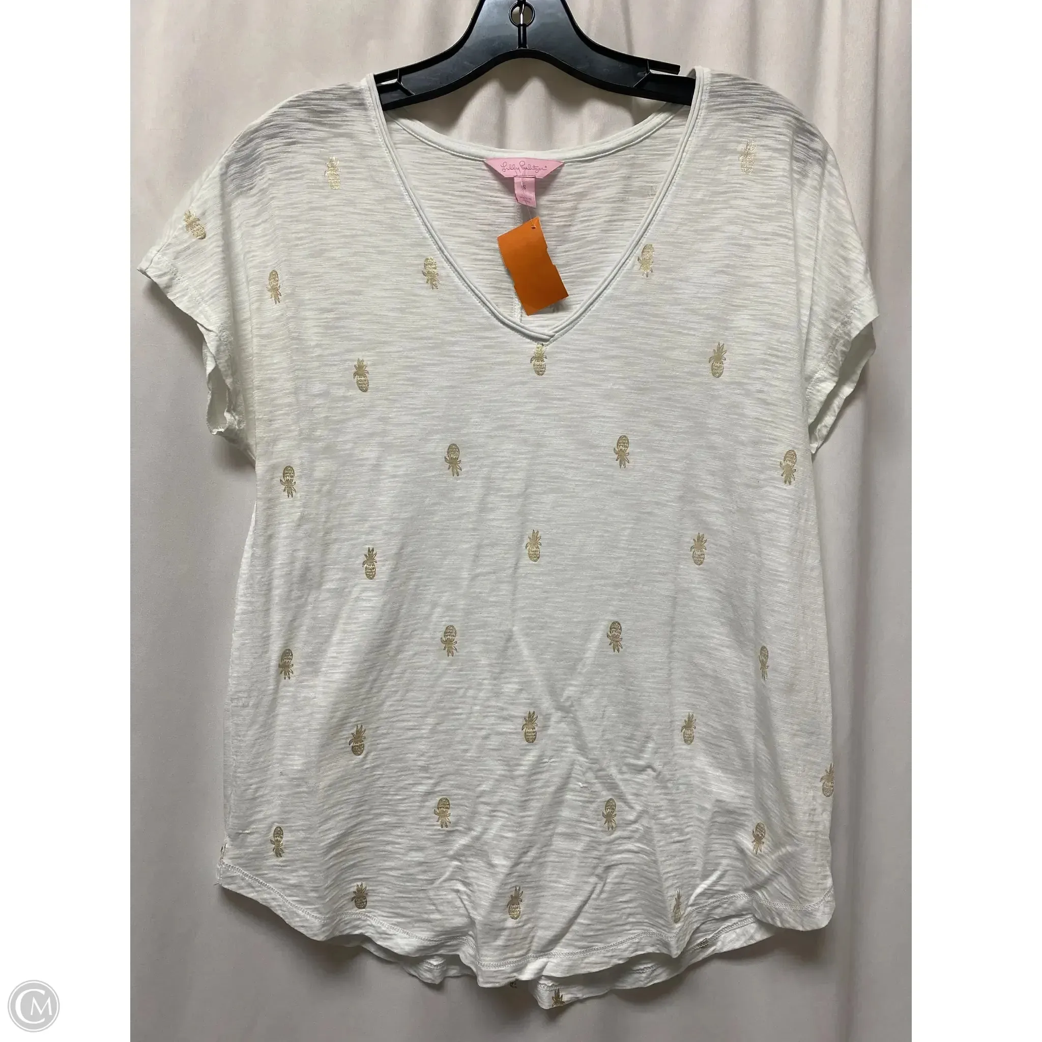 Premium Cotton Blend Top Short Sleeve Designer By Lilly Pulitzer In White, Size: S