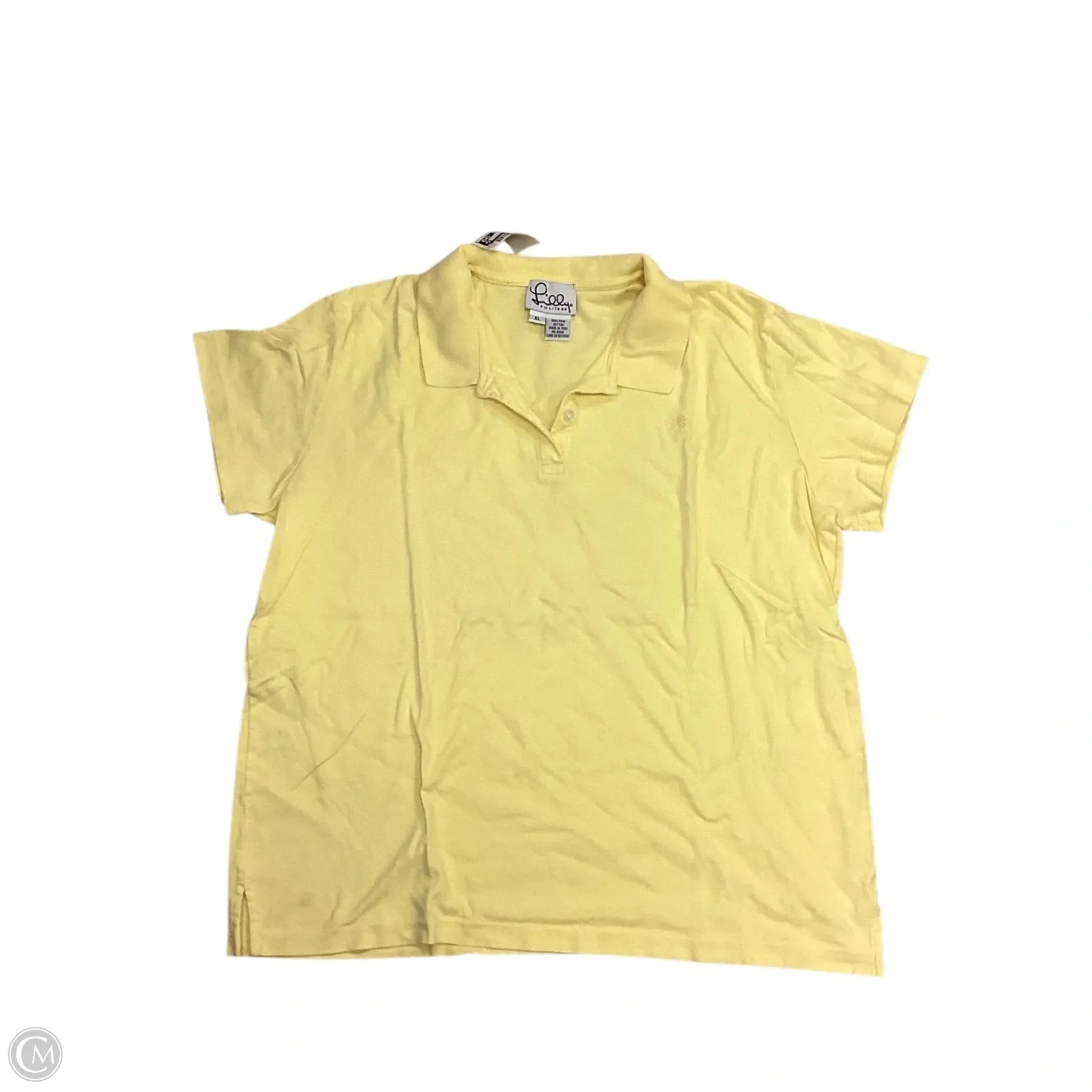 Top Short Sleeve Designer By Lilly Pulitzer In Yellow, Size: Xl Drop Shoulder Cut