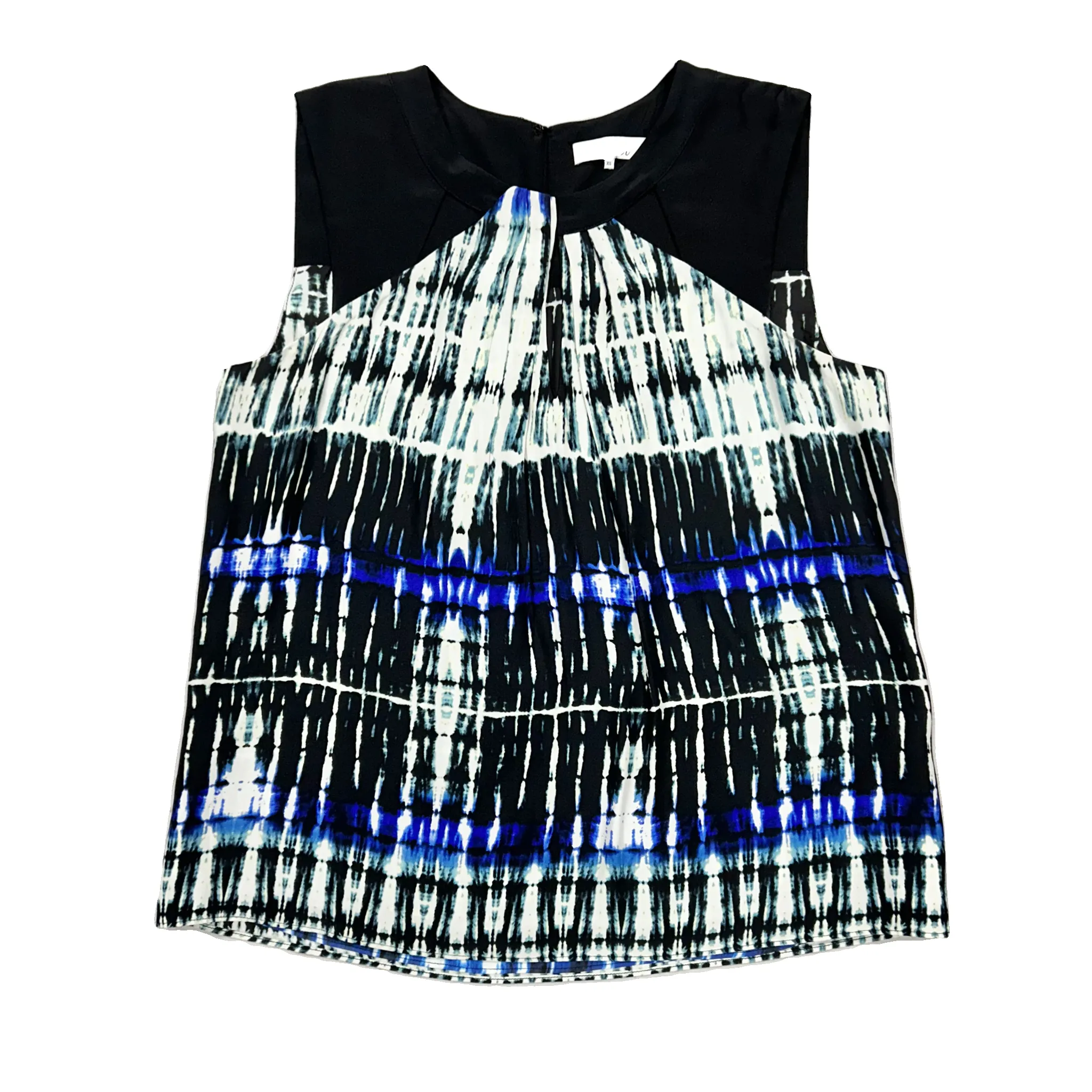 TaglessCollar Top Short Sleeve Designer By Parker In Black & Blue, Size: Xs