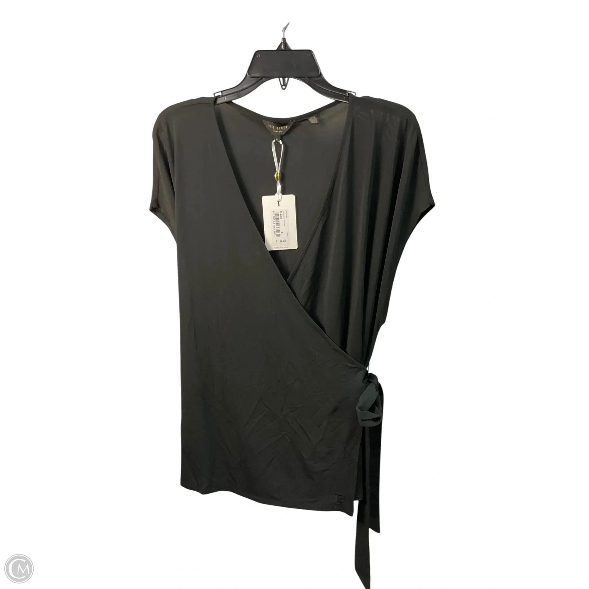 Circular Knit Construction LayeredSleeveConstruction Top Short Sleeve Designer By Ted Baker In Black, Size: S