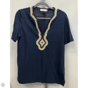 Soft Cotton Feel EasyCareFinish Top Short Sleeve Designer By Tory Burch In Navy, Size: M