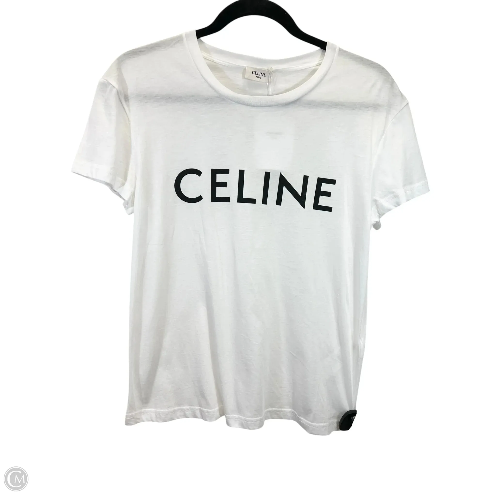 Stylish and Easygoing Top Short Sleeve Luxury Designer By Celine In White, Size: M