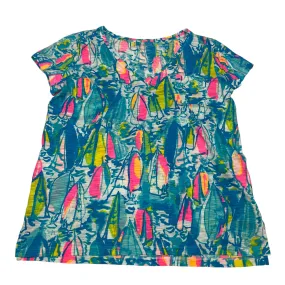 Chill Vibe Top Ss Designer By Lilly Pulitzer In Blue & Pink, Size:L