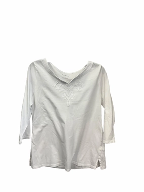 Top 3/4 Sleeve By Talbots In White, Size: S Contrast Stitch Accent Hypoallergenic fabric