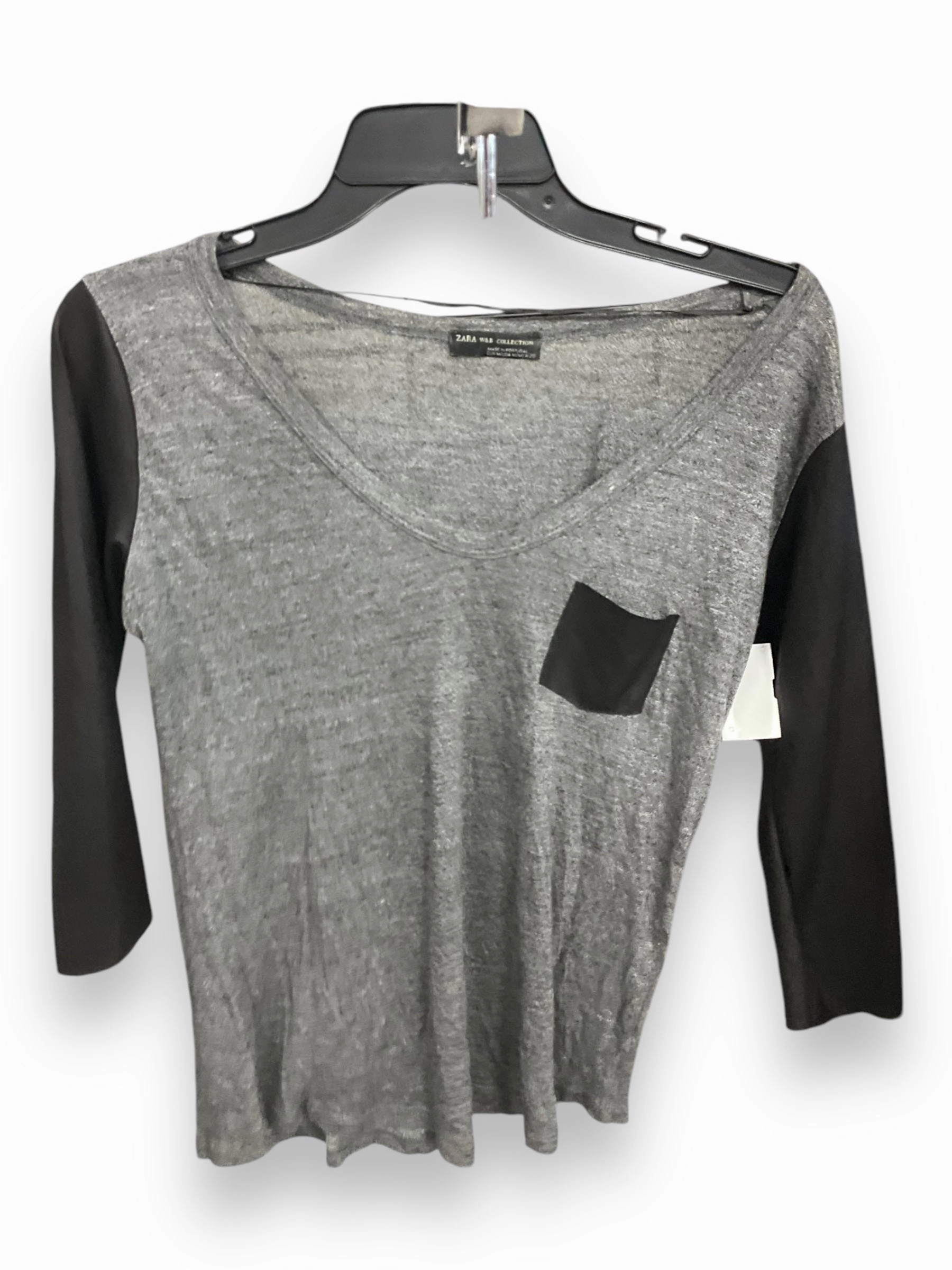 NonIrritatingEdges Tear Resistant Weave Top 3/4 Sleeve By Zara In Black & Grey, Size: M
