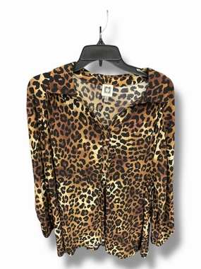 DoubleLayered Neckline Top Long Sleeve By Anne Klein In Animal Print, Size: 3x
