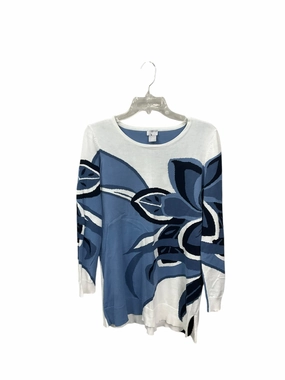 PolishedFinish LowMaintenance Top Long Sleeve By Chicos In Blue & White, Size: M
