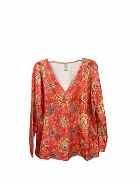 Non Restrictive Armhole Cut Wear Resistant Edge Top Long Sleeve By Clothes Mentor In Orange & Pink, Size: Xl