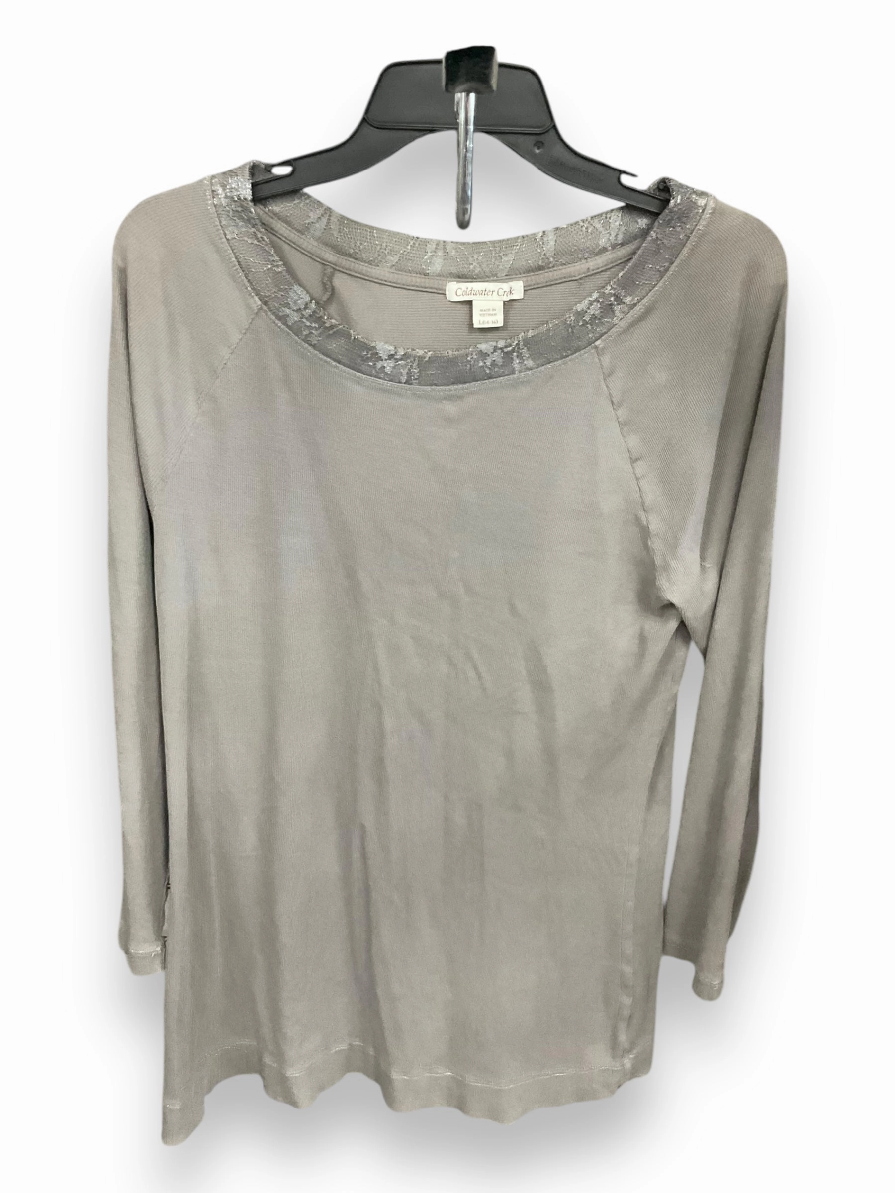 Breathable Knit Fabric Top Long Sleeve By Coldwater Creek In Grey, Size: L