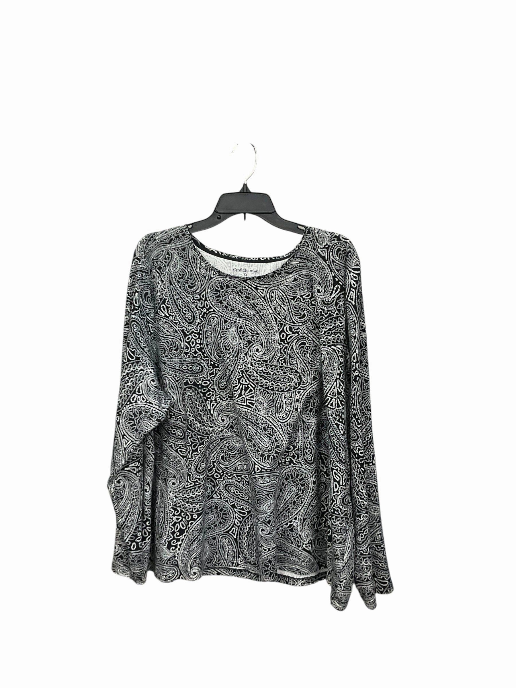 Top Long Sleeve By Croft And Barrow In Black & White, Size: 3x AntiStatic Weave Layered Collar