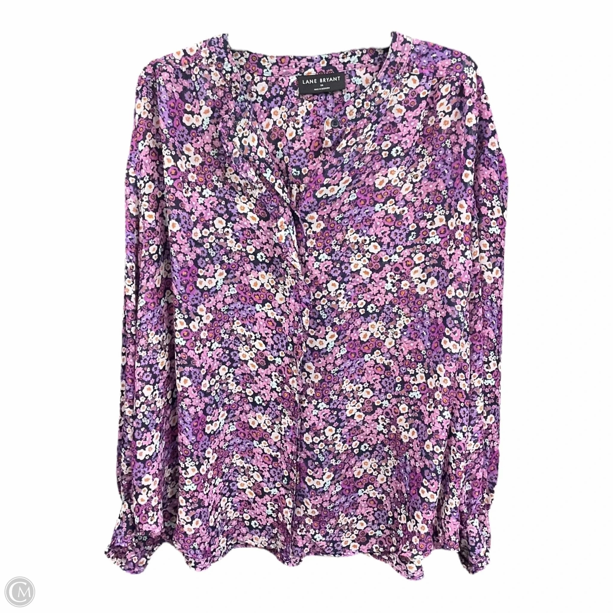 Top Long Sleeve By Lane Bryant In Floral Print, Size: 1x Compact Jacquard Weave