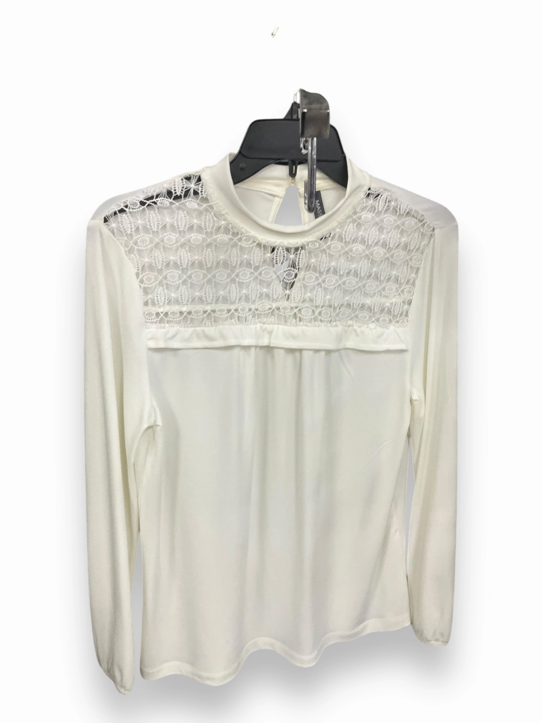 Printed T-shirt Tear Resistant Fiber Blend Top Long Sleeve By Massini In Ivory, Size: S