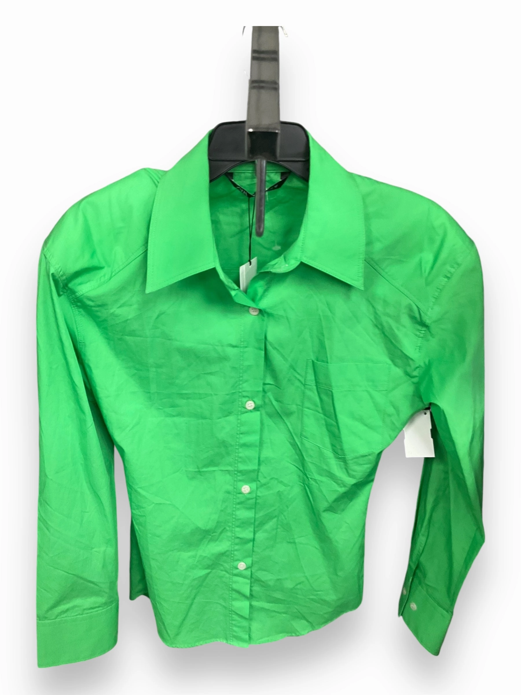 Breathable Mesh Insert Top Long Sleeve By Zara In Green, Size: Xs