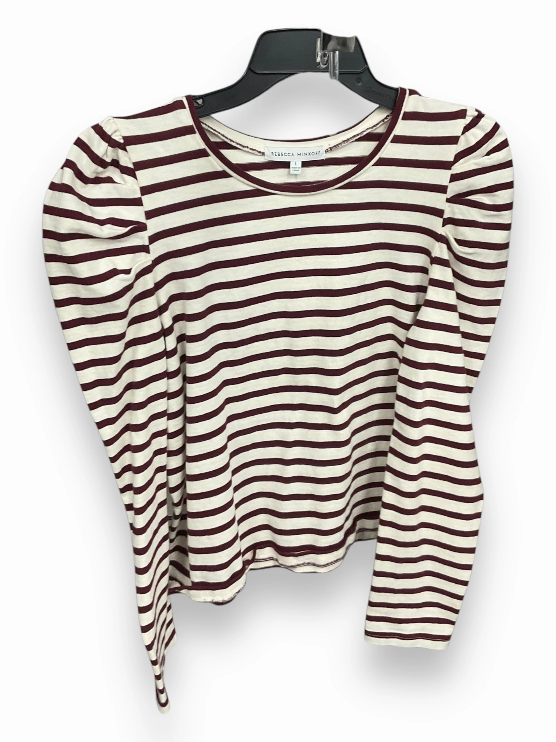 Four Way Stretch Fabric UltraLightweight Top Long Sleeve Designer By Rebecca Minkoff In Striped Pattern, Size: L