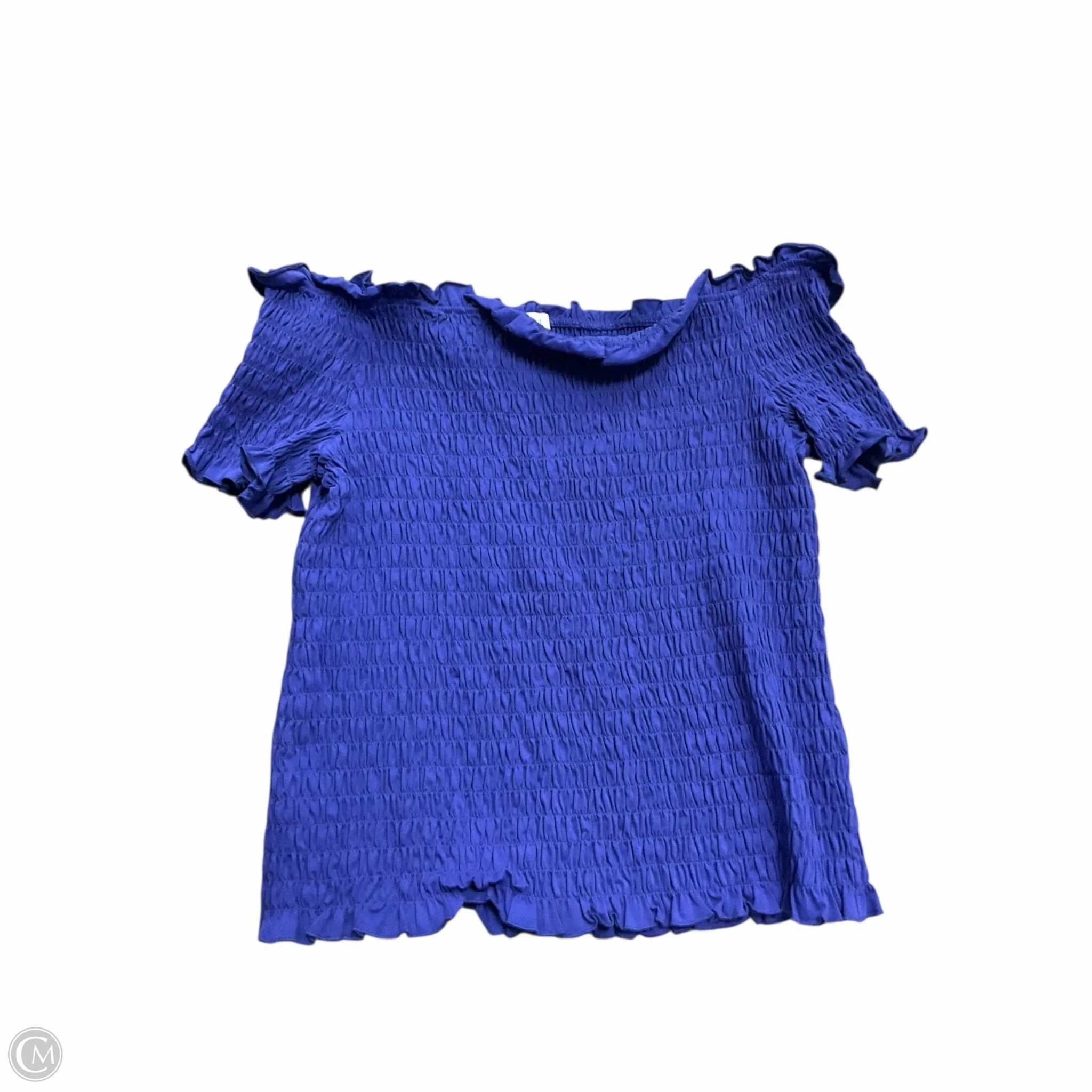 Printed Blouse Top Short Sleeve By Eloquii In Blue, Size: 1x