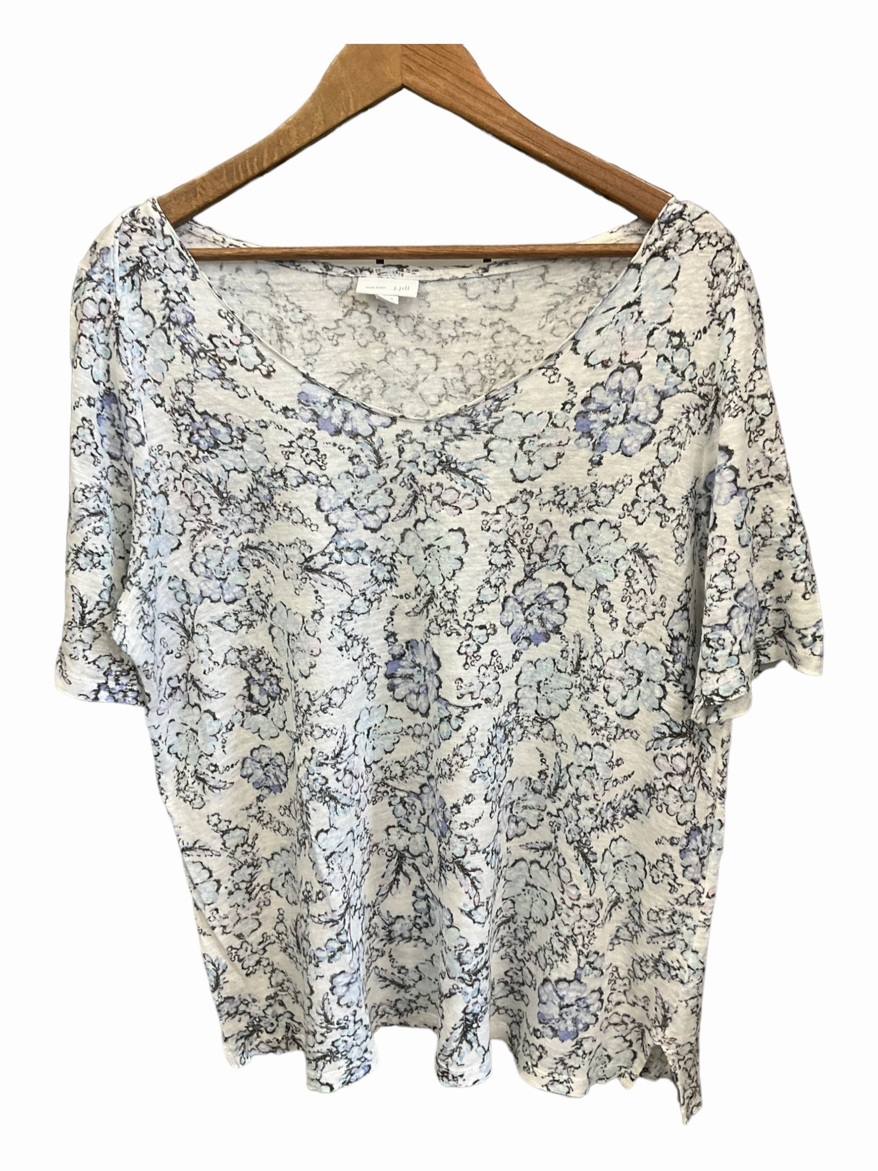 V-neck Blouse Scoop Neck Shape Top Short Sleeve By J Jill  Size: L