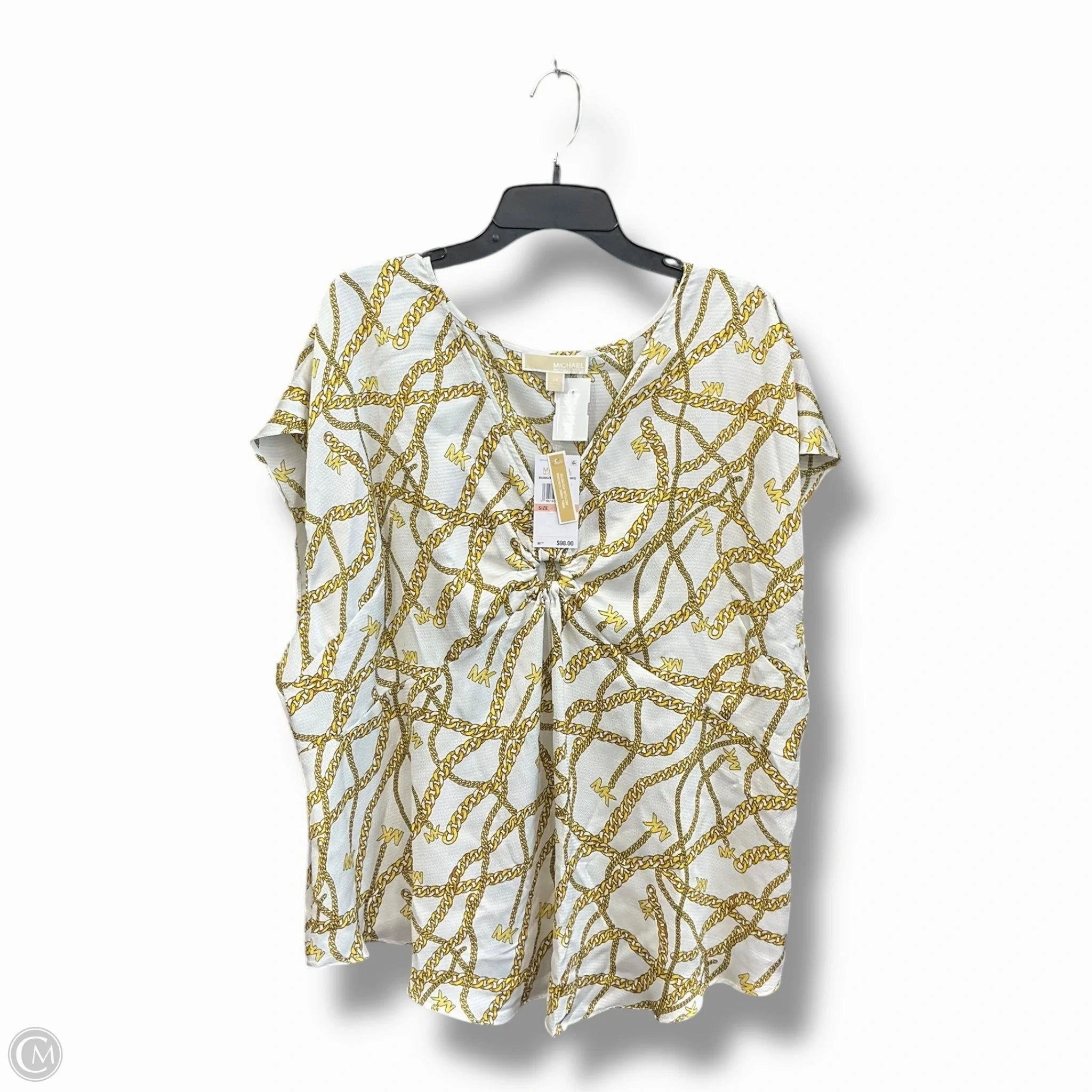Top Short Sleeve By Michael By Michael Kors In White & Yellow, Size: 2x Professional Look Double Stitched Seams