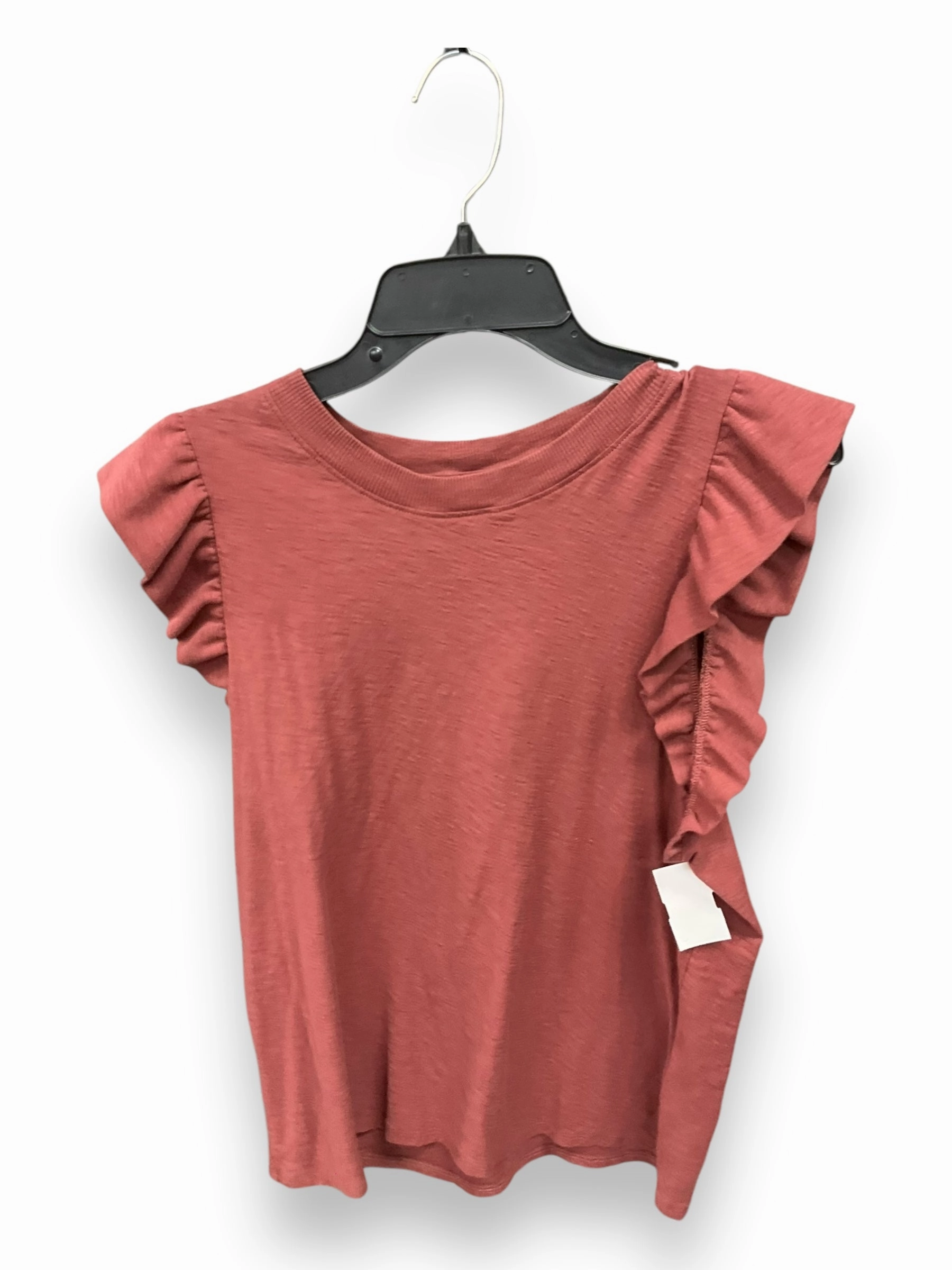 Top Short Sleeve By Nation In Coral, Size: L Stretch Knit Fabric Laser Cut Edges