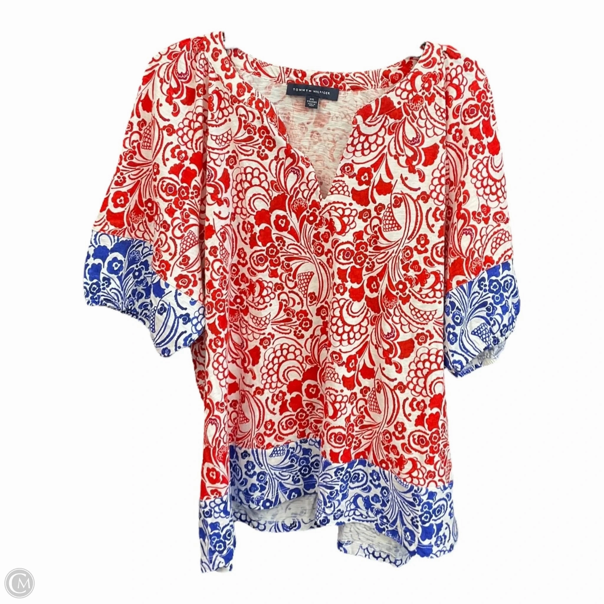 Ventilation Panel Breathable mesh Top Short Sleeve By Tommy Hilfiger In Blue & Red & White, Size: Xxl