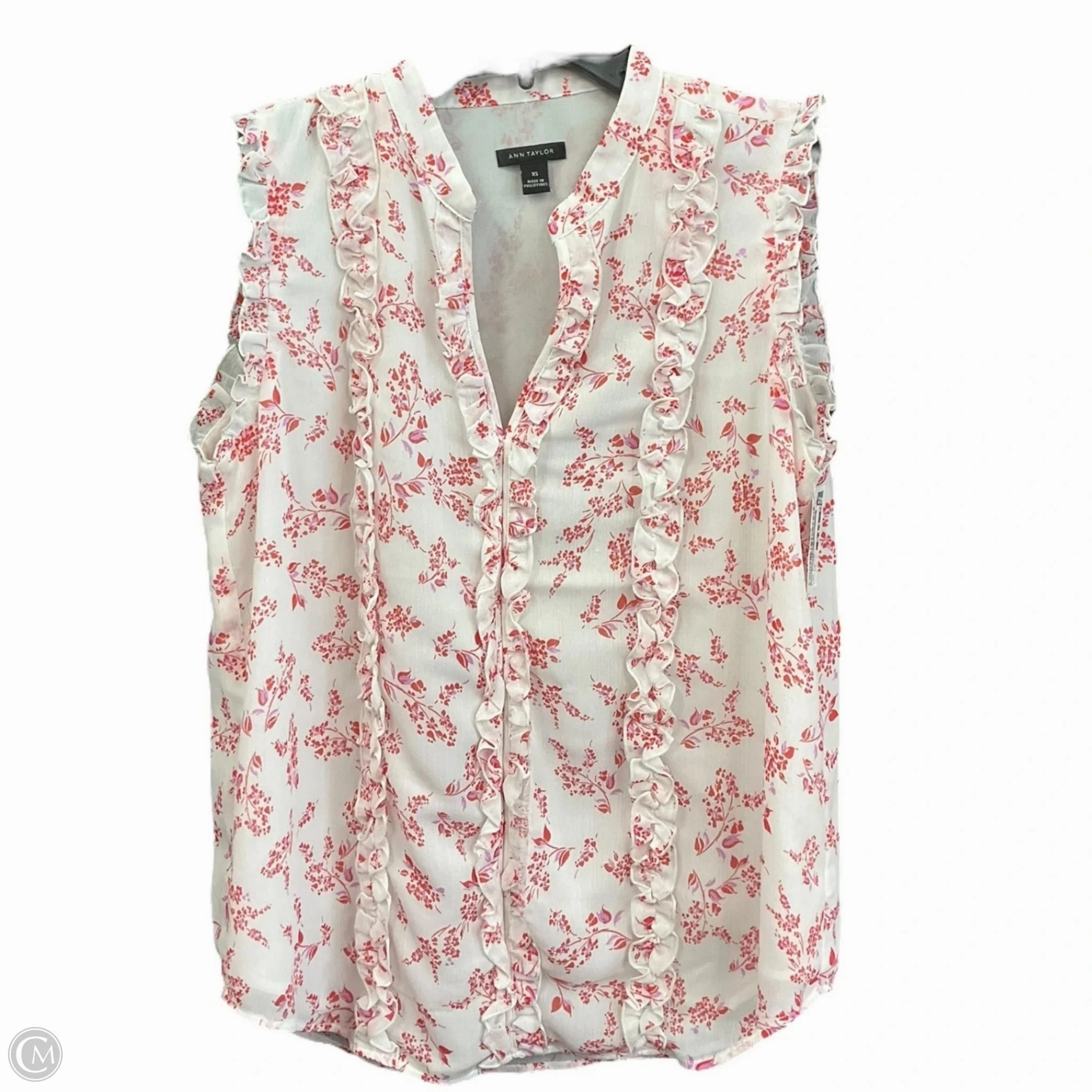 Stain Resistant Treatment Top Sleeveless By Ann Taylor In Red & White, Size: Xs
