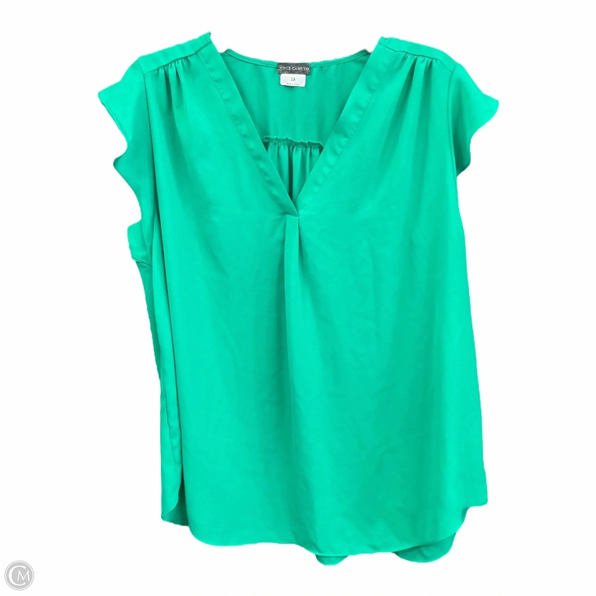 High Density Weave Formal Blouse Top Sleeveless By Vince Camuto In Green, Size: 3x