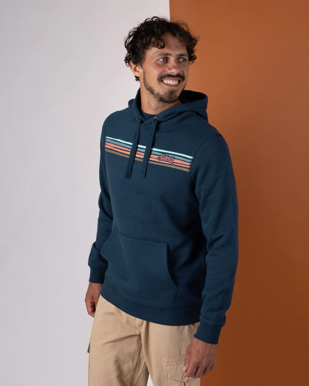 Torn Stripe - Mens Pop Hoodie - Blue All-Weather Comfort