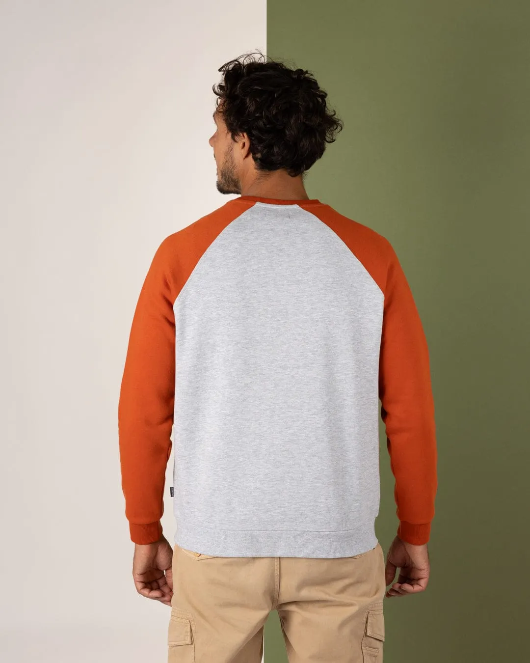 Torn Stripe - Mens Raglan Sweat - Orange/Grey Cold Weather Look