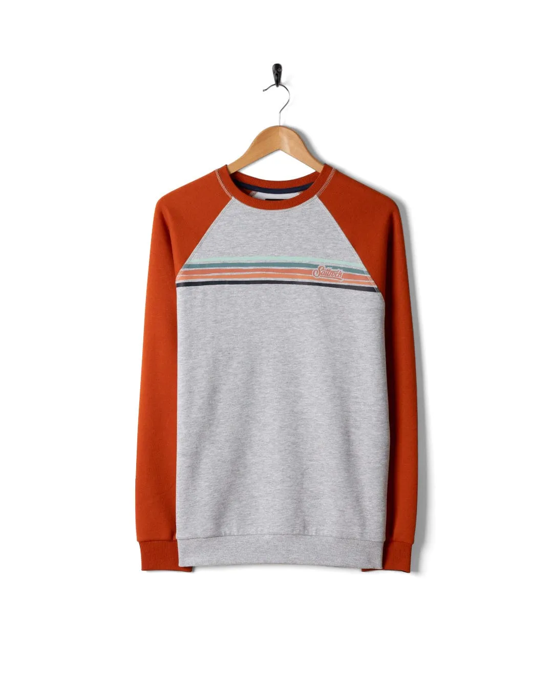 Flexible Ribbed Trim Torn Stripe - Mens Raglan Sweat - Orange/Grey