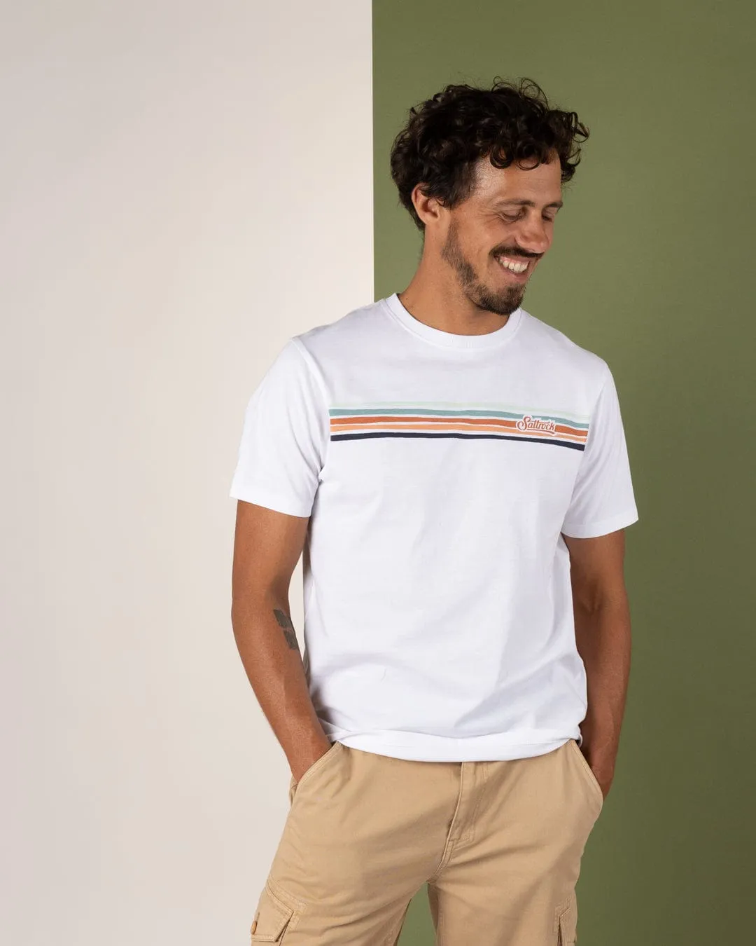 Cozy Comfort Look QuickDryTechnology Torn Stripe - Mens Short Sleeve T-Shirt - White
