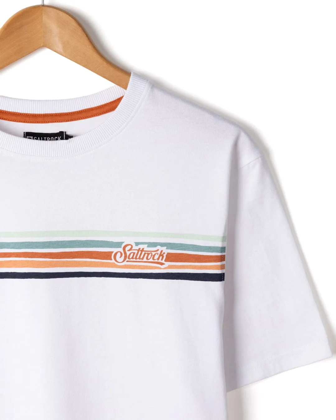 semi-formal style Torn Stripe - Mens Short Sleeve T-Shirt - White