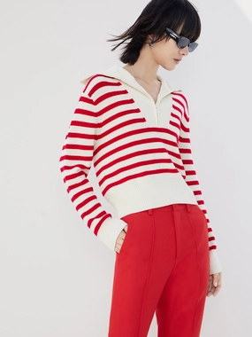 Wool Blend Striped Knit Top Ultra Lightweight Build Multi Climate Adaptability