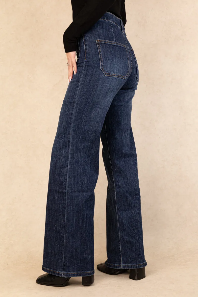 Toxik High Waisted Flared Blue Denim Jeans No Iron