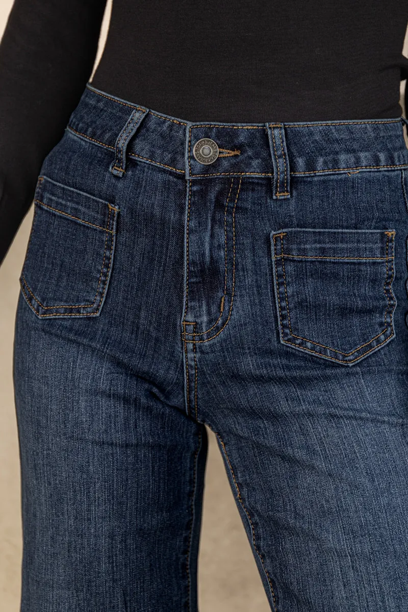 Abrasion resistant Toxik High Waisted Flared Blue Denim Jeans