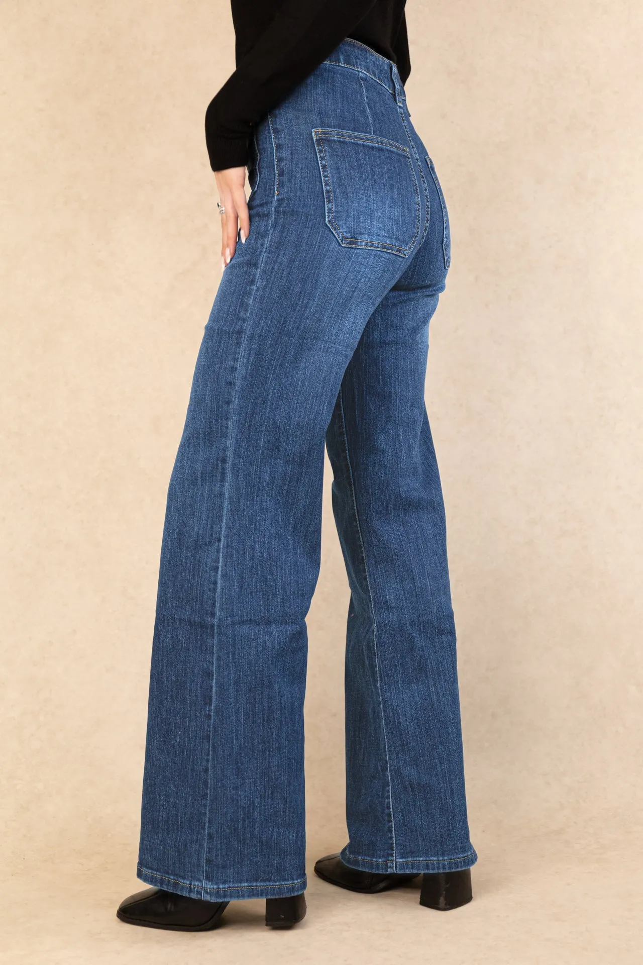 Toxik High Waisted Medium Blue Denim Jeans Stretchable Fit Flex
