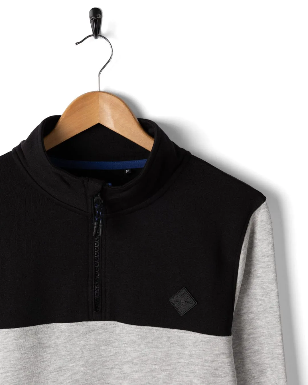 Track - Mens 1/4 Neck Sweat Shirt - Black/Grey Oversized Fit