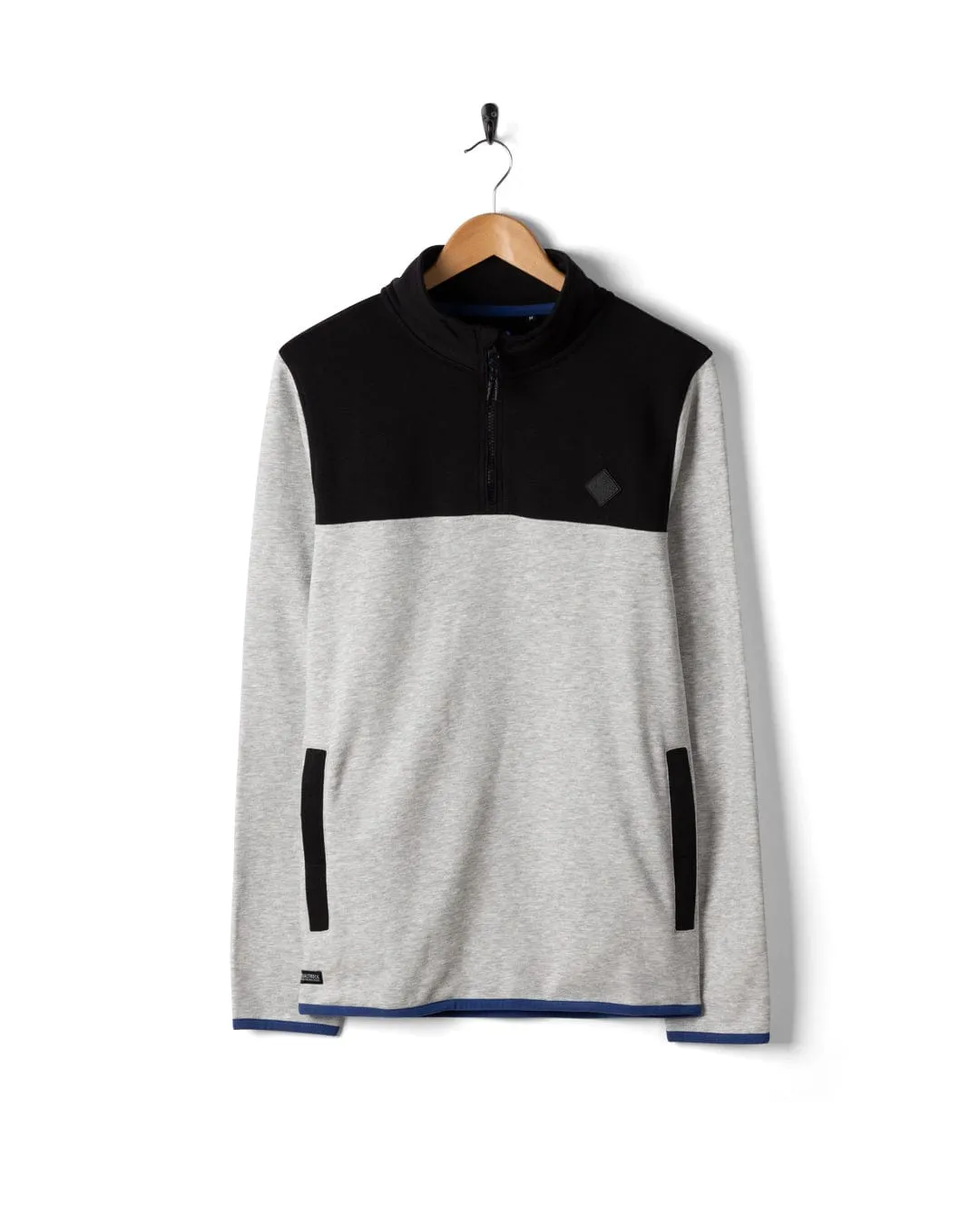 Casual Layer Simple Knitwear Track - Mens 1/4 Neck Sweat Shirt - Black/Grey