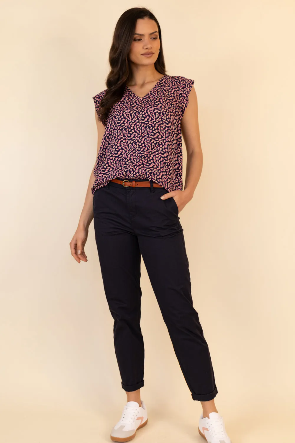 Non Bulk Biana Cotton Navy Belted Chino