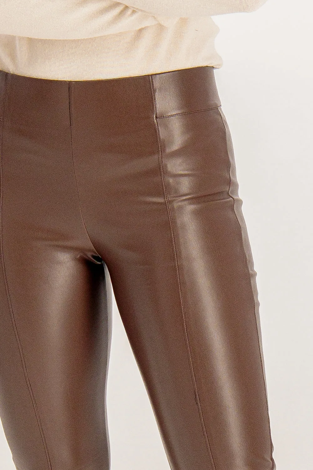 Chocolate Brown PU Leggings Relaxed Comfort Wear